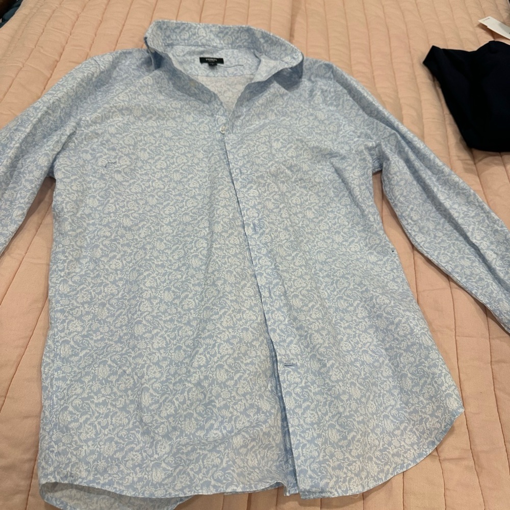 Express Light Blue Floral Pattern Shirt